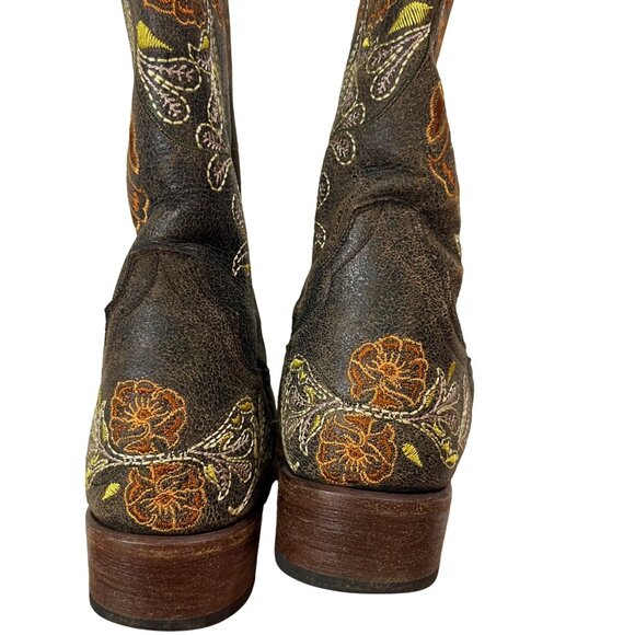 Macie Bean Boots women's 8 brown leather white yellow orange floral embroidered - Picture 11 of 13